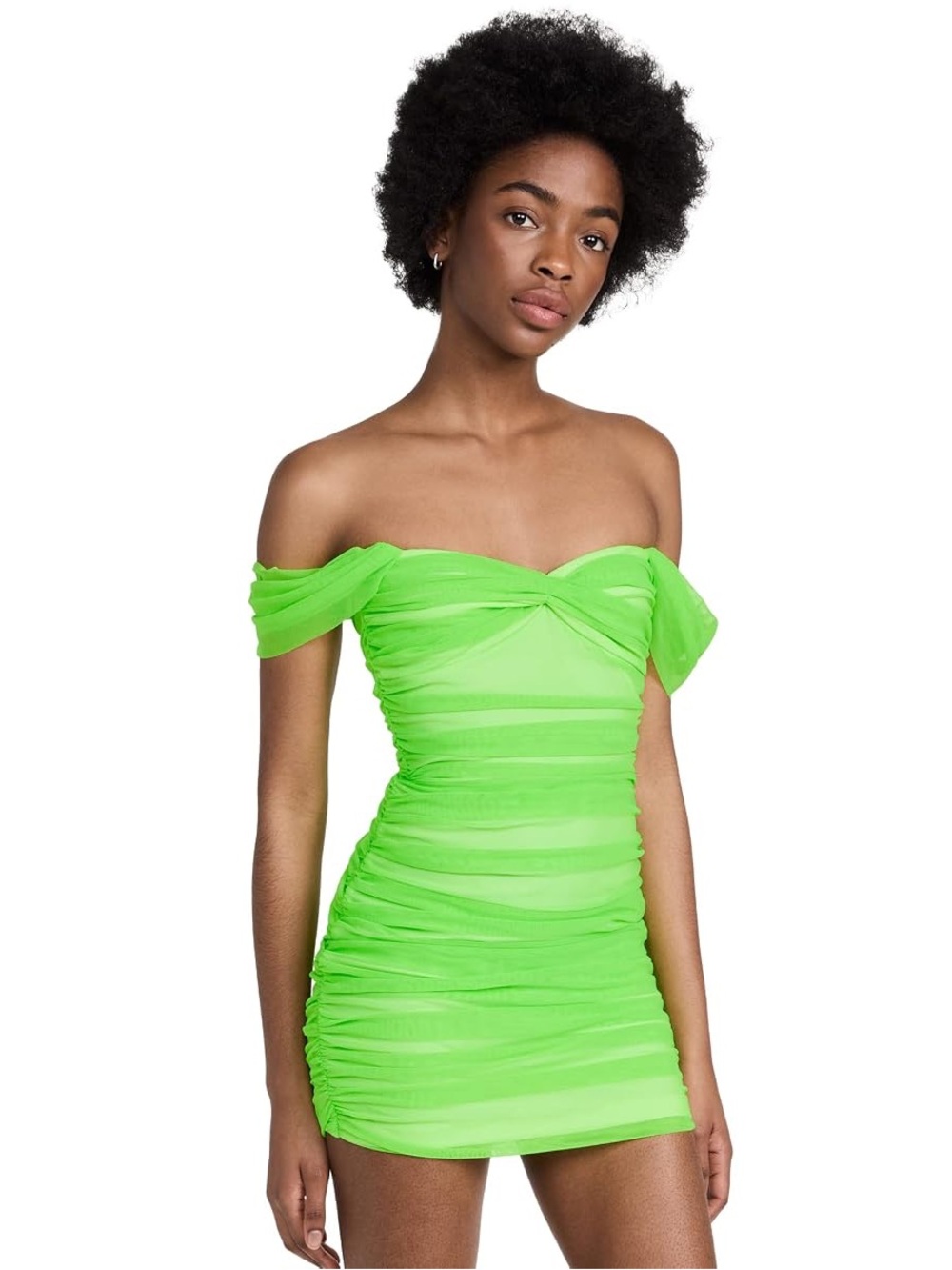 Norma Kamali Women's Walter Mini Dress with Winglet Sleeves, Neon Green, S